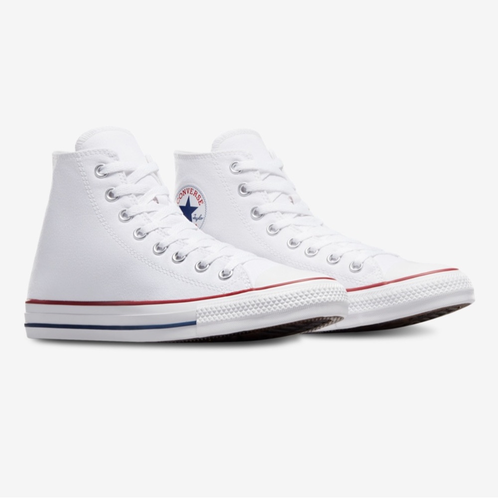 New🌿Converse Classic White High-Tops with Red and Blue Trim